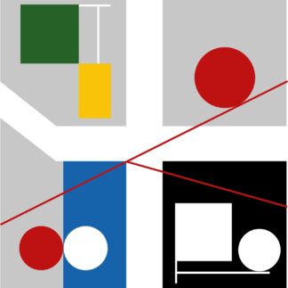 Four spaces with red rolling circles by Myriam Thyes