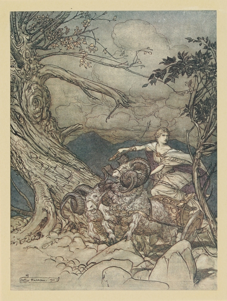 Fricka approaches in anger by Arthur Rackham