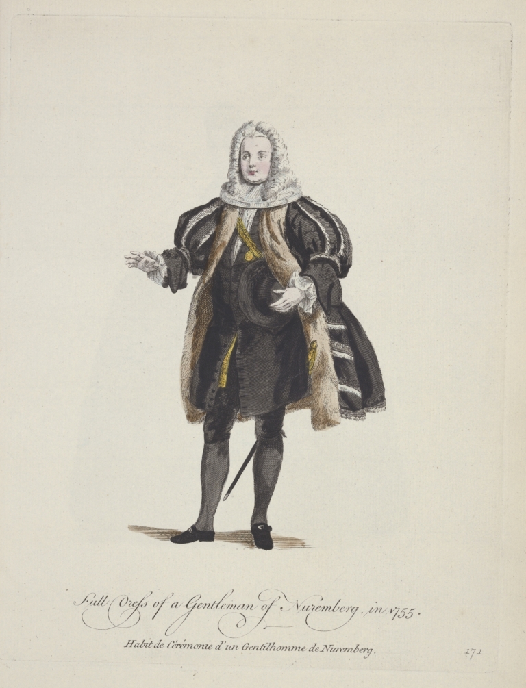 Full dress of a gentleman of Nuremberg in 1755. Habit de cérémonie d’un gentilhomme de Nuremberg. by Charles Grignion