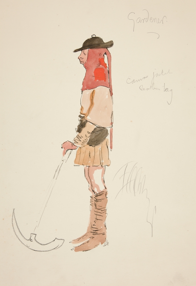 Gardener, costume sketch for Henry Irving’s Planned Production of King Richard II by Edwin Austin Abbey