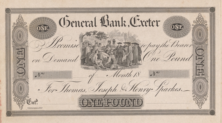 General Bank Exeter one pound note by Perkins & Heath