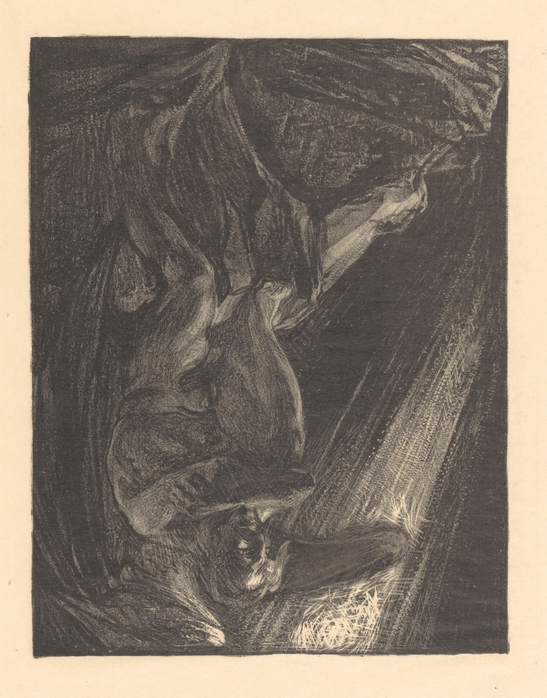 Gevallen engel zittend op een rots. by Johannes Josephus Aarts