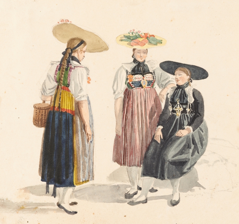 Groupe de trois paysannes du Canton de Zoug by Gabriel Lory the Younger