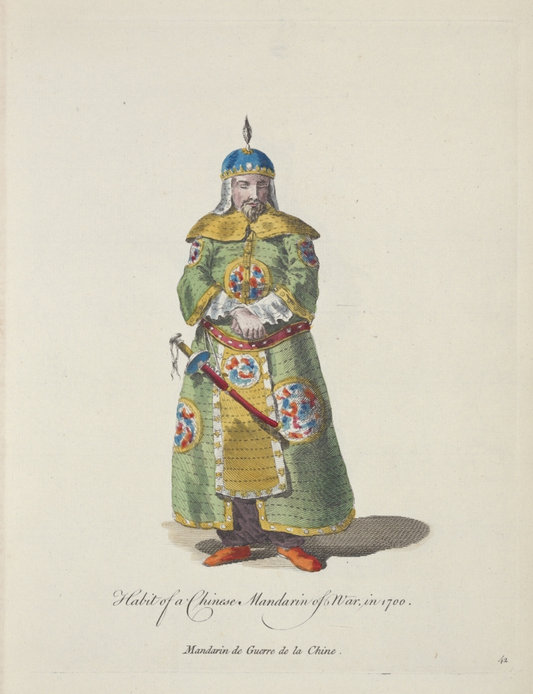 Habit of a Chinese mandarin of war in 1700. Mandarin de guerre de la Chine. by Charles Grignion