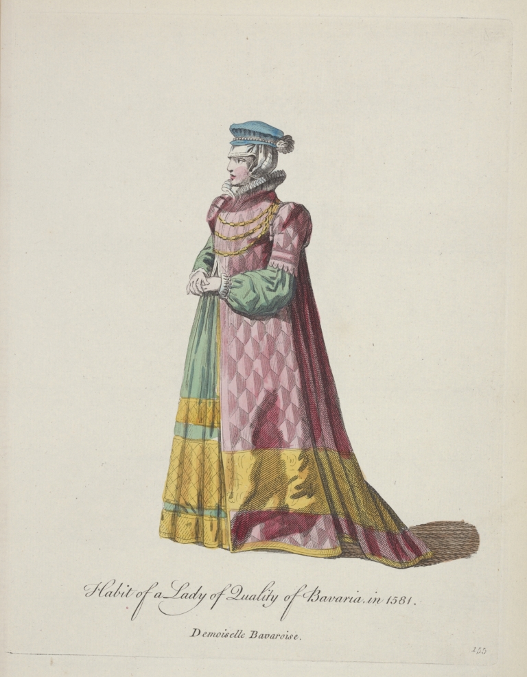 Habit of a lady of quality of Bavaria in 1581. Demoiselle Bavaroise. by Charles Grignion