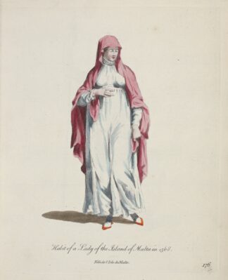 Habit of a lady of the Island of Malta in 1568. Fille de l’Isle de Malta. by Charles Grignion