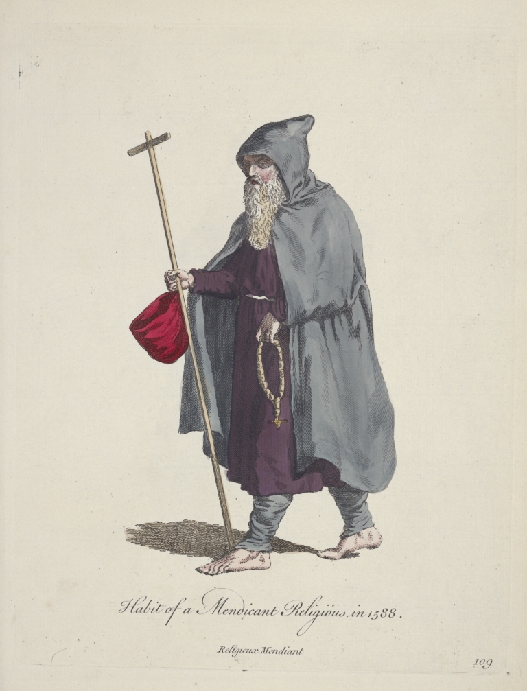 Habit of a mendicant religious in 1588. Religious mendicant. by Charles Grignion