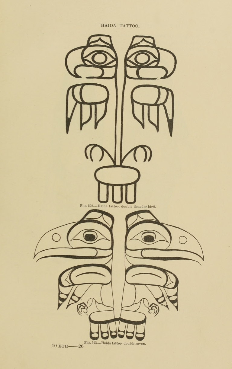 Haida Tattoo; double thunder-bird, double raven by Garrick Mallery