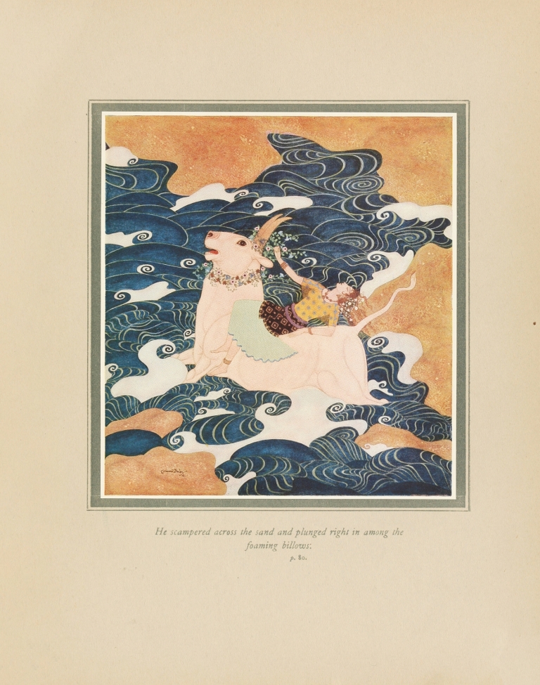 He scampered across the sand and plunged right in among the foaming billows by Edmund Dulac