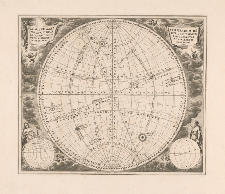Hemelkaart met rechtopstaande en schuine aardbol Haemisphaeria sphaerarum rectae by Peter Schenk the Elder