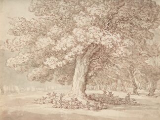 Herd of deer under an oak tree by Thomas Rowlandson