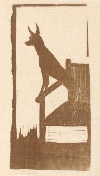 Hond, staand op een stoel by Reinier Willem Petrus de Vries