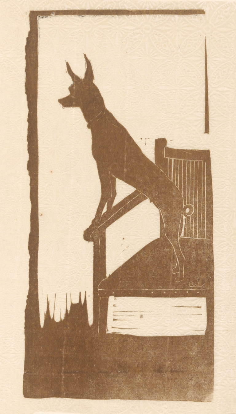 Hond, staand op een stoel by Reinier Willem Petrus de Vries
