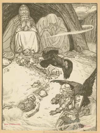I espied a little before me a cave, where two giants, pope and pagan, dwelt. by George Woolliscroft Rhead