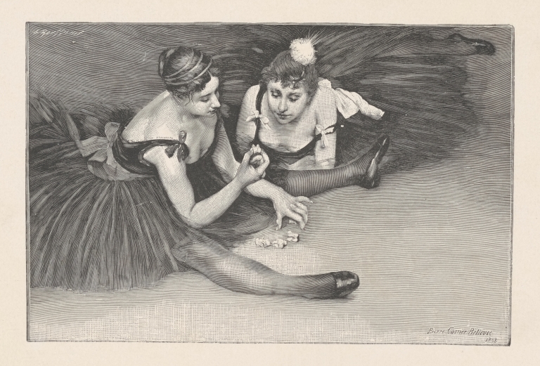 In the greenroom; danseuses playing with ‘osselets’ by Pierre Carrier-Belleuse