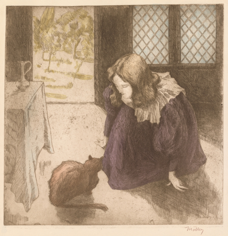 Interior, Little Girl with Cat by Alfredo Müller