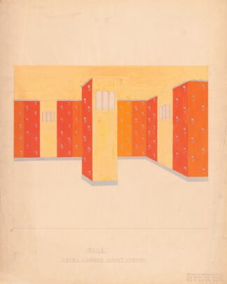 Interior perspective drawings of Hotel Siwanoy, Mount Vernon, NY.] [Interior perspective study of Grill in red, yellow, and orange by Winold Reiss