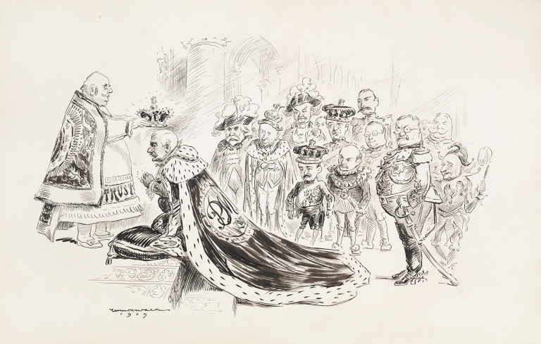 J. Pierpont Morgan is crowned king by a man representing Trusts by William Henry Walker