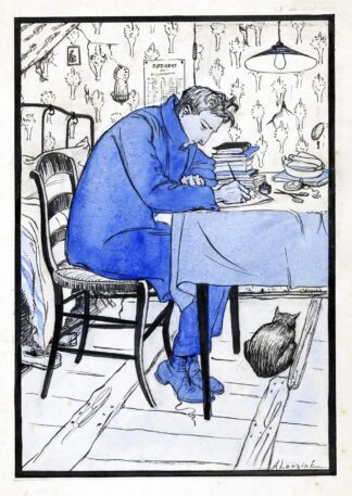 Jan maakt huiswerk aan een tafel by Anny Leusink