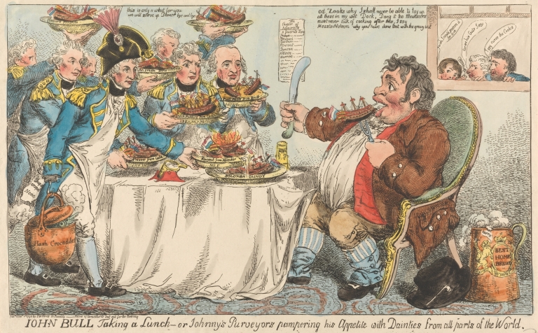 John Bull Taking a Lunch – or Johnny’s Purveyors Pampering His Appetite with Dainties From All Parts of the World by Charles Ansell