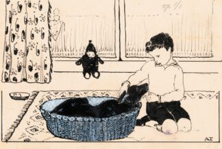 Jongen aait een hond by A. Tinbergen