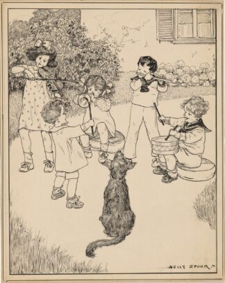 Kinderorkest in een tuin by Nelly Spoor