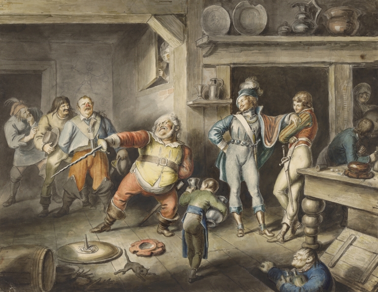King Henry IV, pt. 1, II, 4, [Falstaff enacting the part of the king] by Johann Heinrich Ramberg
