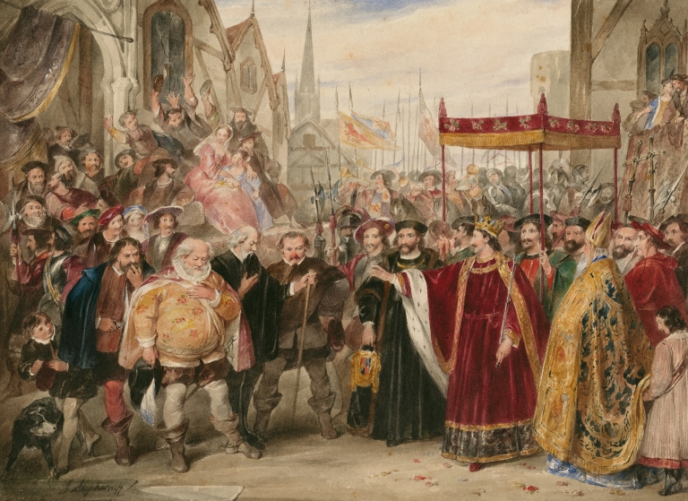King Henry IV, pt. 2, V, 5, denouncement of Falstaff by the King by James Stephanoff