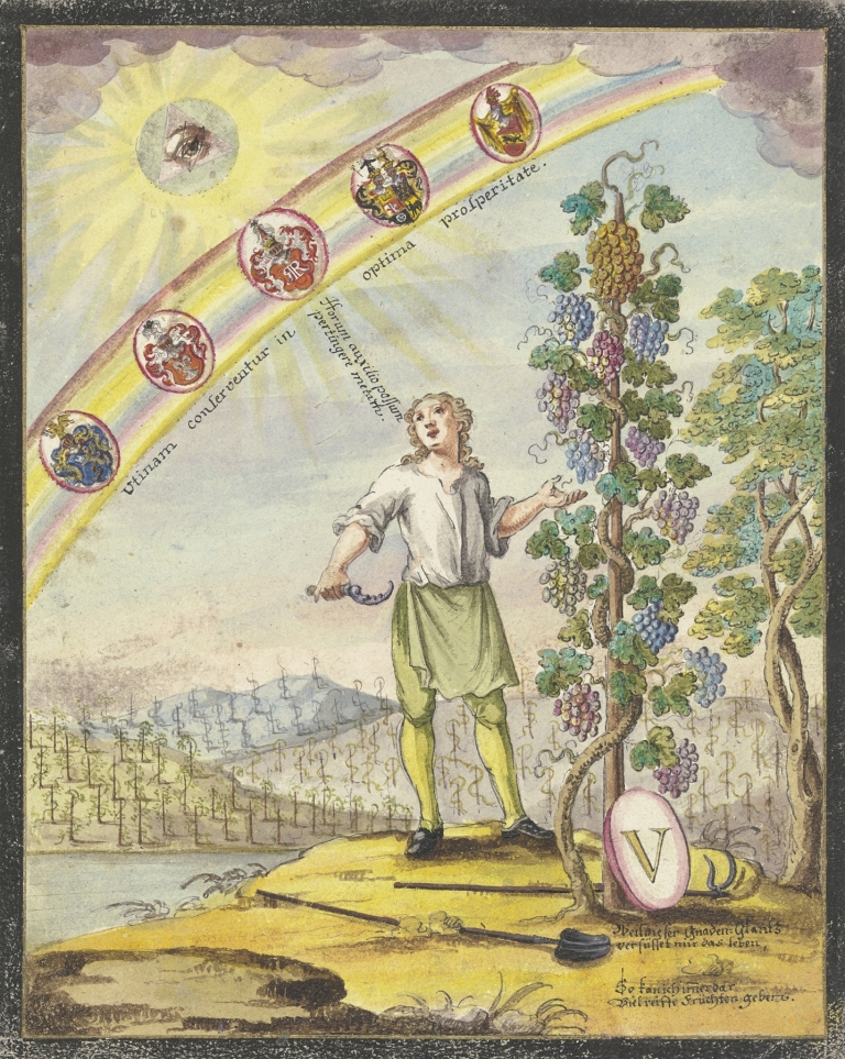 Knabe mit einem Rebmesser vor einem Weinstock by Johann Esaias Nilson