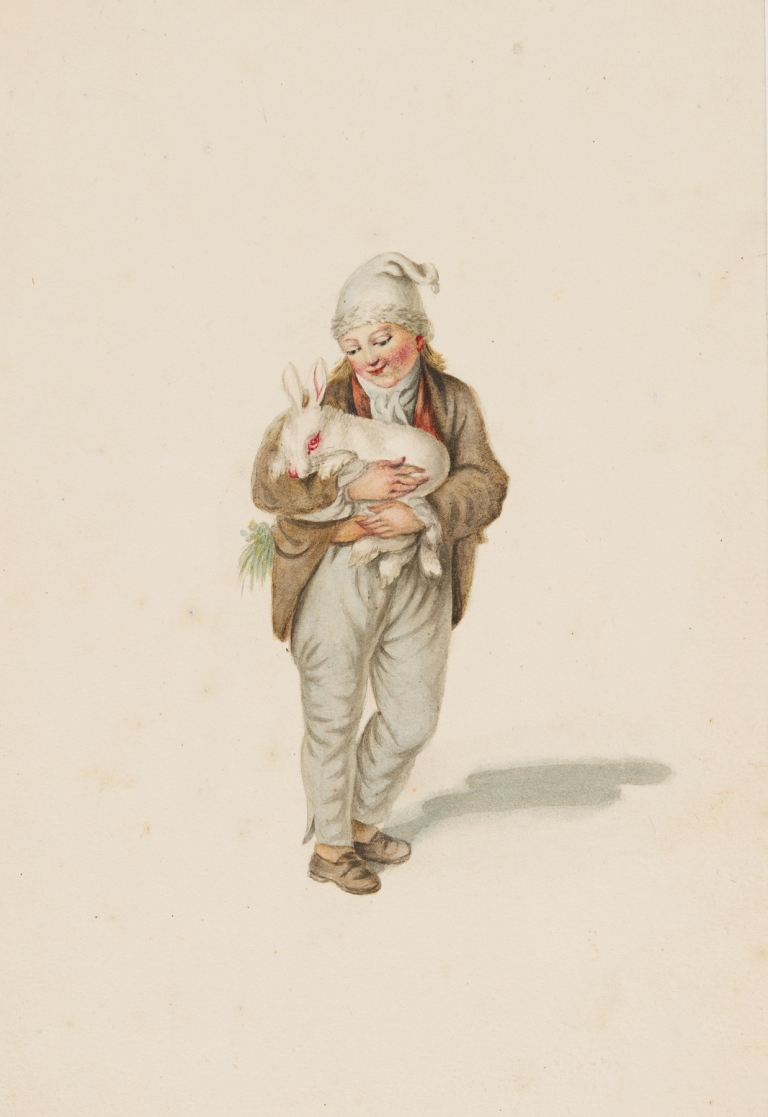 Knabe mit weissem Kaninchen by Gottfried Mind