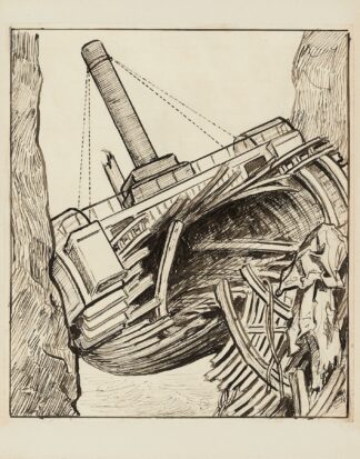 La Durande entre les rochers Douvres – dessin pour le cul-de-lampe de la table des matières et des gravures by Achille Granchi-Taylor