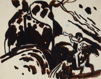 Landscape with a trumpet-blowing rider by Wassily Kandinsky