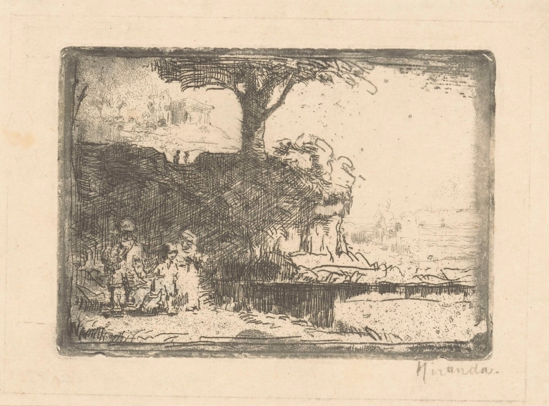 Landschap met drie figuren by Abraham de Miranda