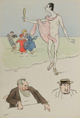 le baron Maurice de Rothschild, Edmond Dreyfus , M Cahen by Georges Goursat (Sem)