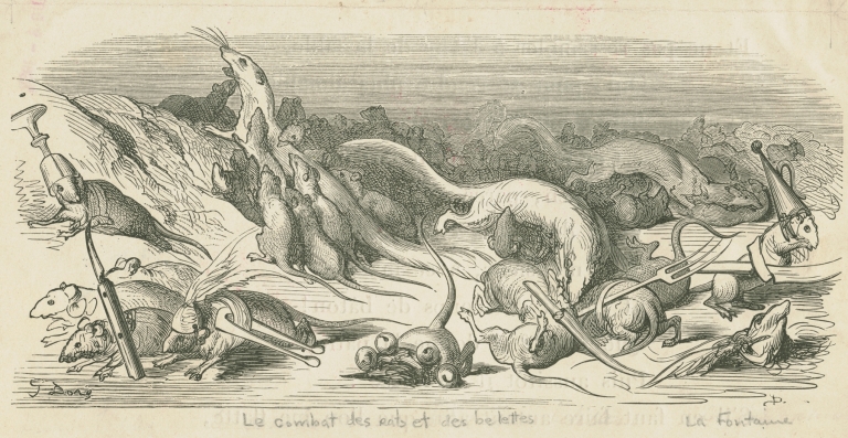 Le combat des rats et des belettes. by Gustave Doré