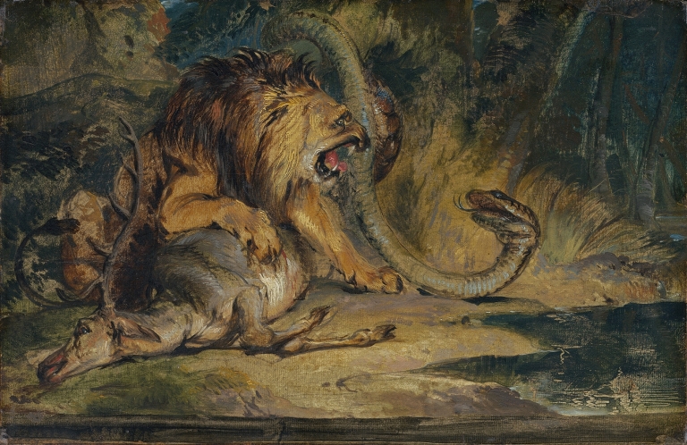 Lion Defending its Prey by Sir Edwin Henry Landseer