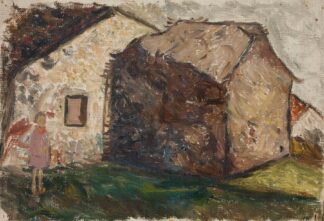 Little girl in front of a house by Tadeusz Makowski