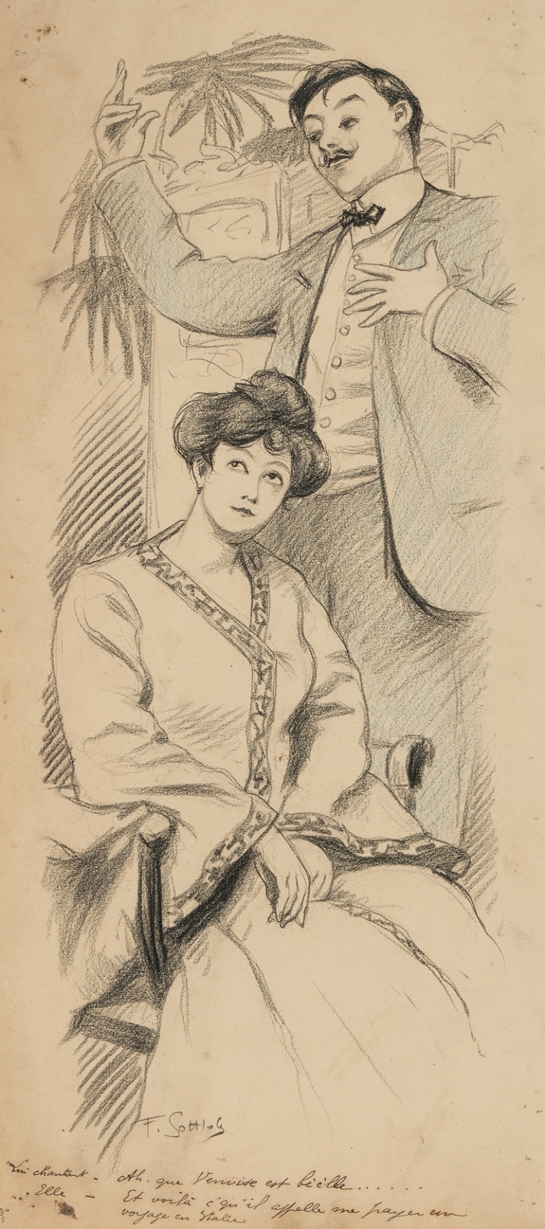 Lui chantant – Ah, que Veniise est bèèlle… Elle – Et voilà c’qu’il appelle me payer un voyage en Italie by Fernand Louis Gottlob