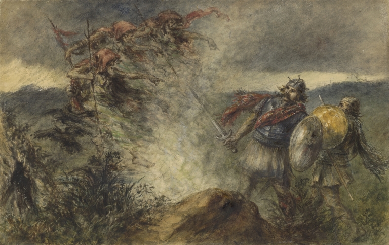 Macbeth, I, 3, the three witches appearing on the heath by Frederick Gilbert