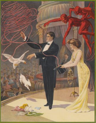Magician with devils, assistant, goose and rabbit by Anonymous