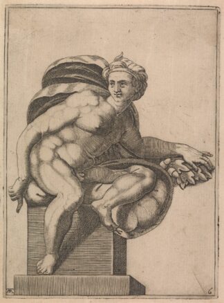 Male Nude Seated from Panel of ‘Creation of Eve’ by Adamo Scultori