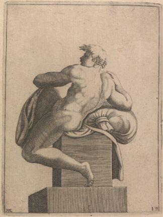 Male Nude Seated from Panel of ‘God Separating the Waters…’ by Adamo Scultori