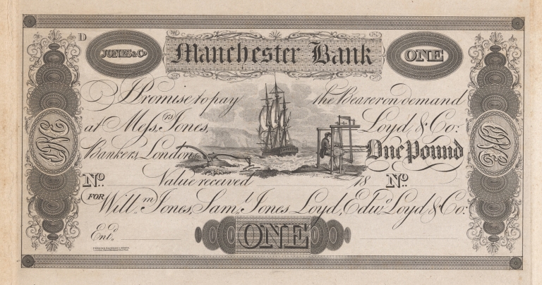 Manchester Bank one pound note by Perkins & Heath