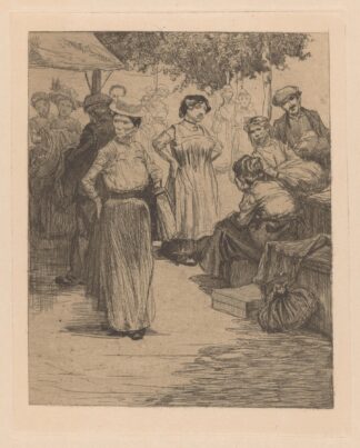 Mannen en vrouwen op een markt by Johannes Josephus Aarts