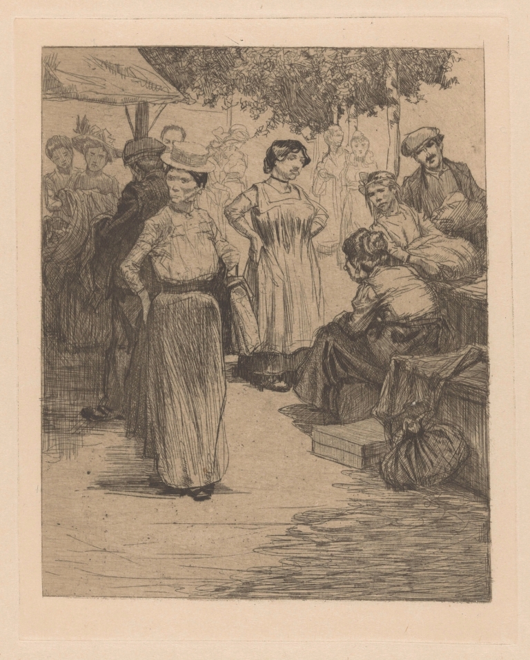 Mannen en vrouwen op een markt by Johannes Josephus Aarts