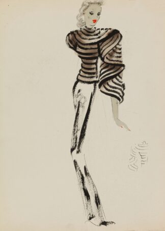 Manteau court travaillé en bandes avec effet de drapé sur un côté by M. P. Leven