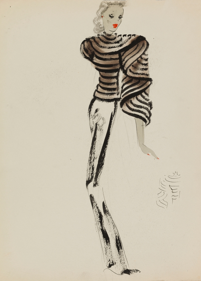 Manteau court travaillé en bandes avec effet de drapé sur un côté by M. P. Leven