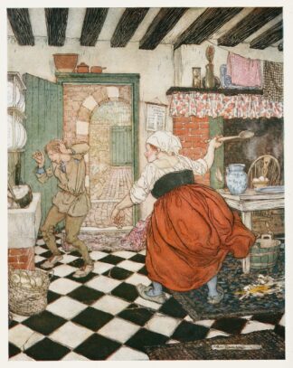 Many’s the beating he had from the broomstick or the ladle by Arthur Rackham