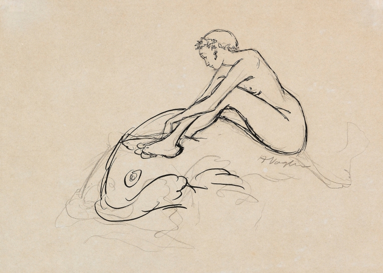 Meerjungfrau auf Fisch reitend by Heinrich Vogeler