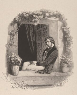 Melancholy, young man with folded hands sitting on window sill by Marie-Alexandre Alophe